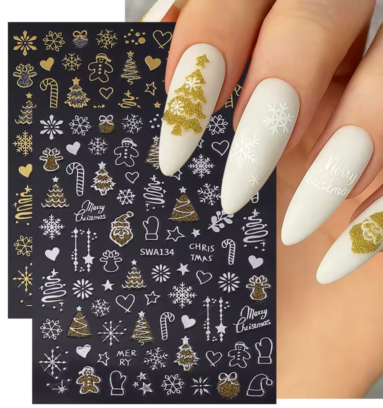 Christmas Nail Art Decal Stickers, Holiday Nail Design, Trendy Winter Nail Decor