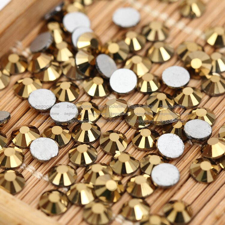 1440pcs Flat Back Gold Nail Art Decorations Crystal Glass Rhinestone SS3-SS20