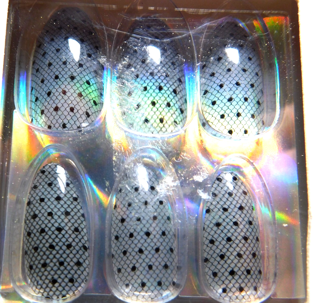 CBI Distributing Corp.~Icing 24 Faux Nails Vegan OA.AN Clear & Black Webs & Dots