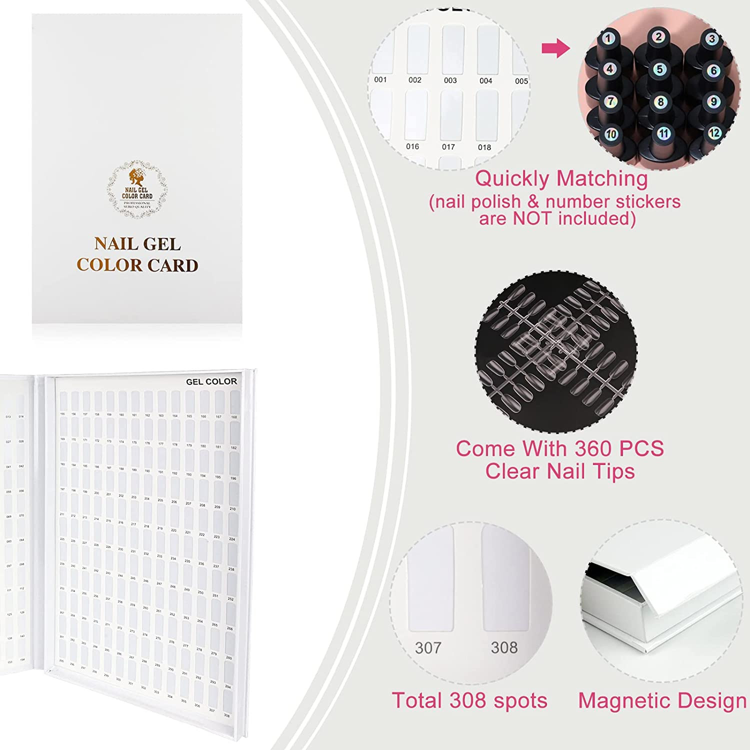 308 Nail Color Chart Display UV Gel Polish Book Nail Painting Practice Design…