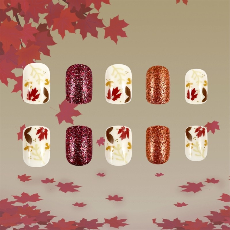 Thanksgiving Maple Leaf Designs Press On Nail Warm Autumn on Nail
