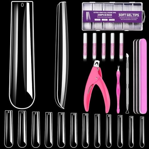 Extra Long Tapered Square Nail Tips, 240 240PCS Extra Long Square Nail Tips
