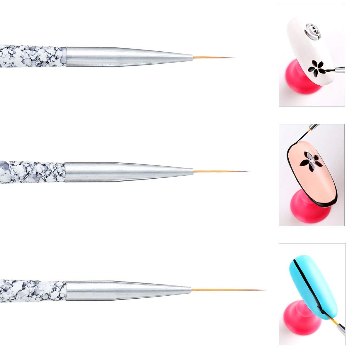 Marble Handle Nail Art Liner Brushes Set – Perfect for Short Strokes & Details