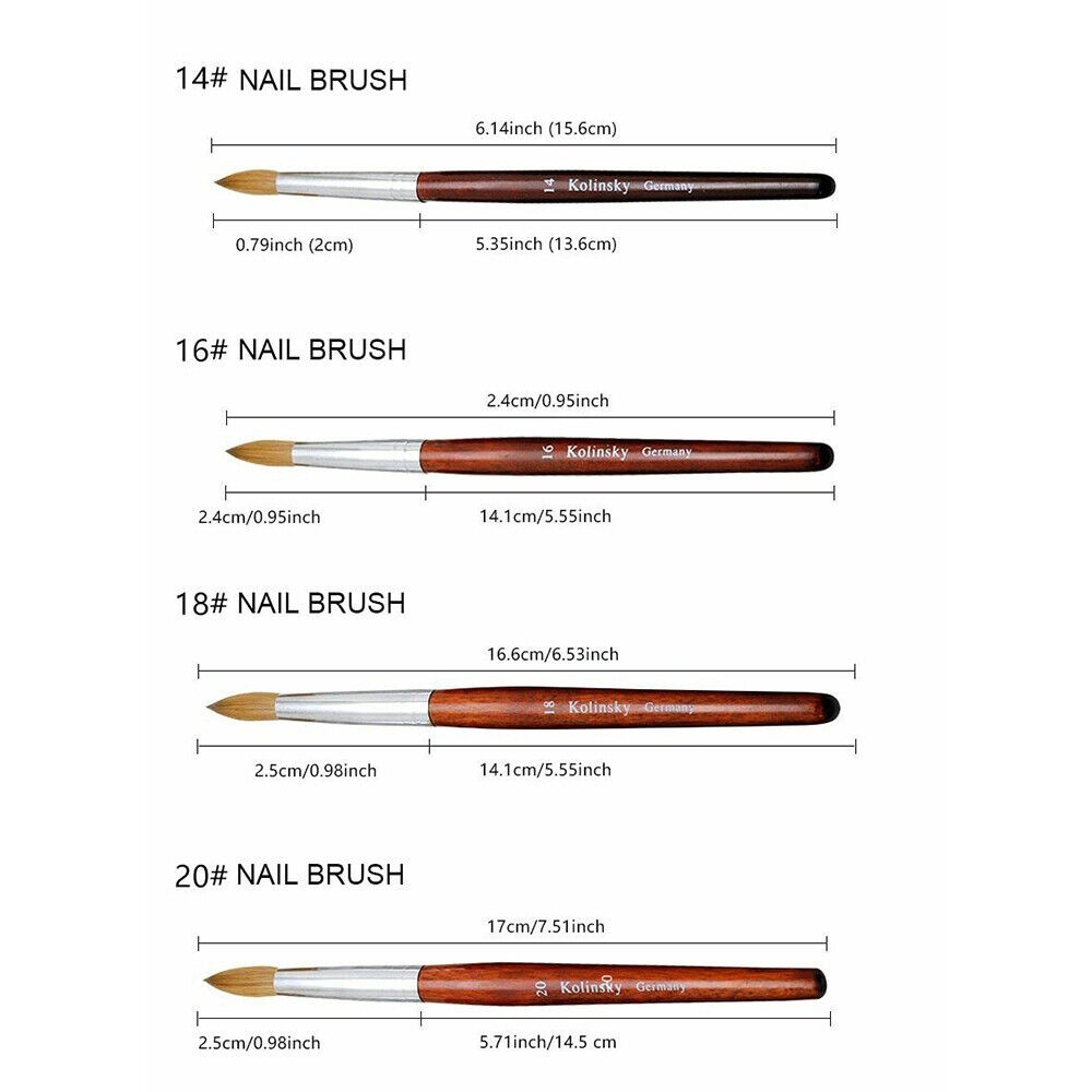 Kolinsky Sable Acrylic Nail Art Brush Round Red Wood Handle Professional