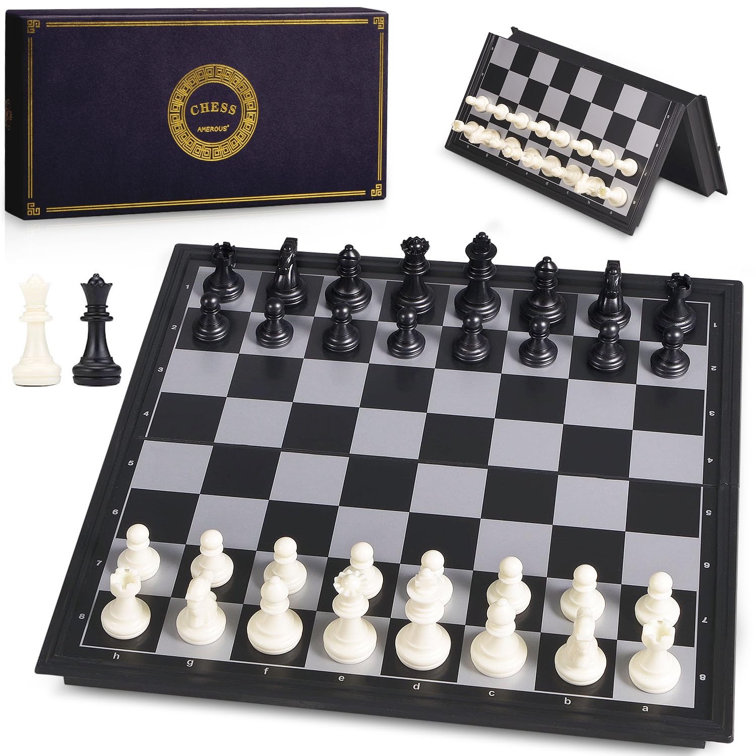 AMEROUS 10 Inches Magnetic Travel Chess Set with Folding 10 inches, Black
