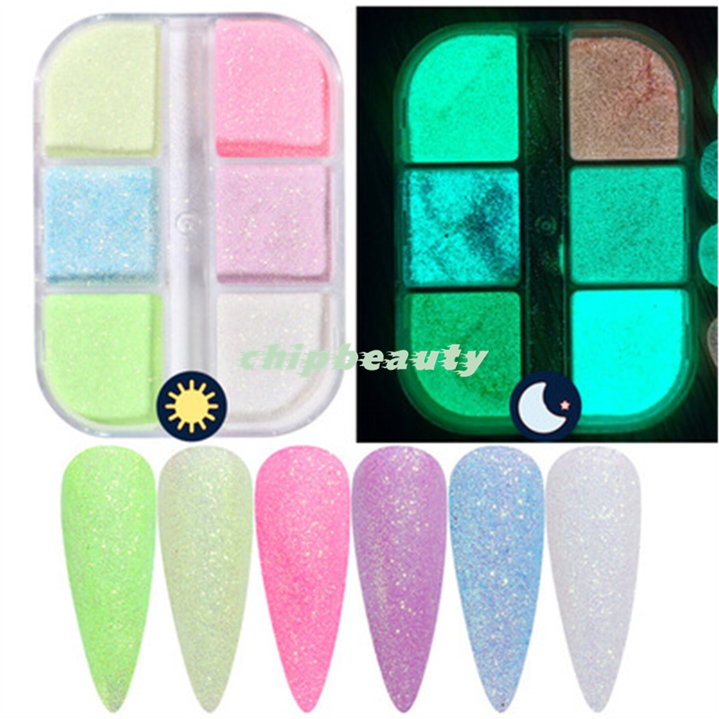 3D Glow In The Dark Glitter Nail art Decoration High Quality Design Glow Set #3