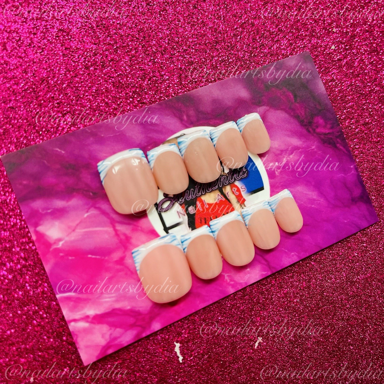 Authentic Nail Arts by Dia Square Press-On Nails White zebra print French Short