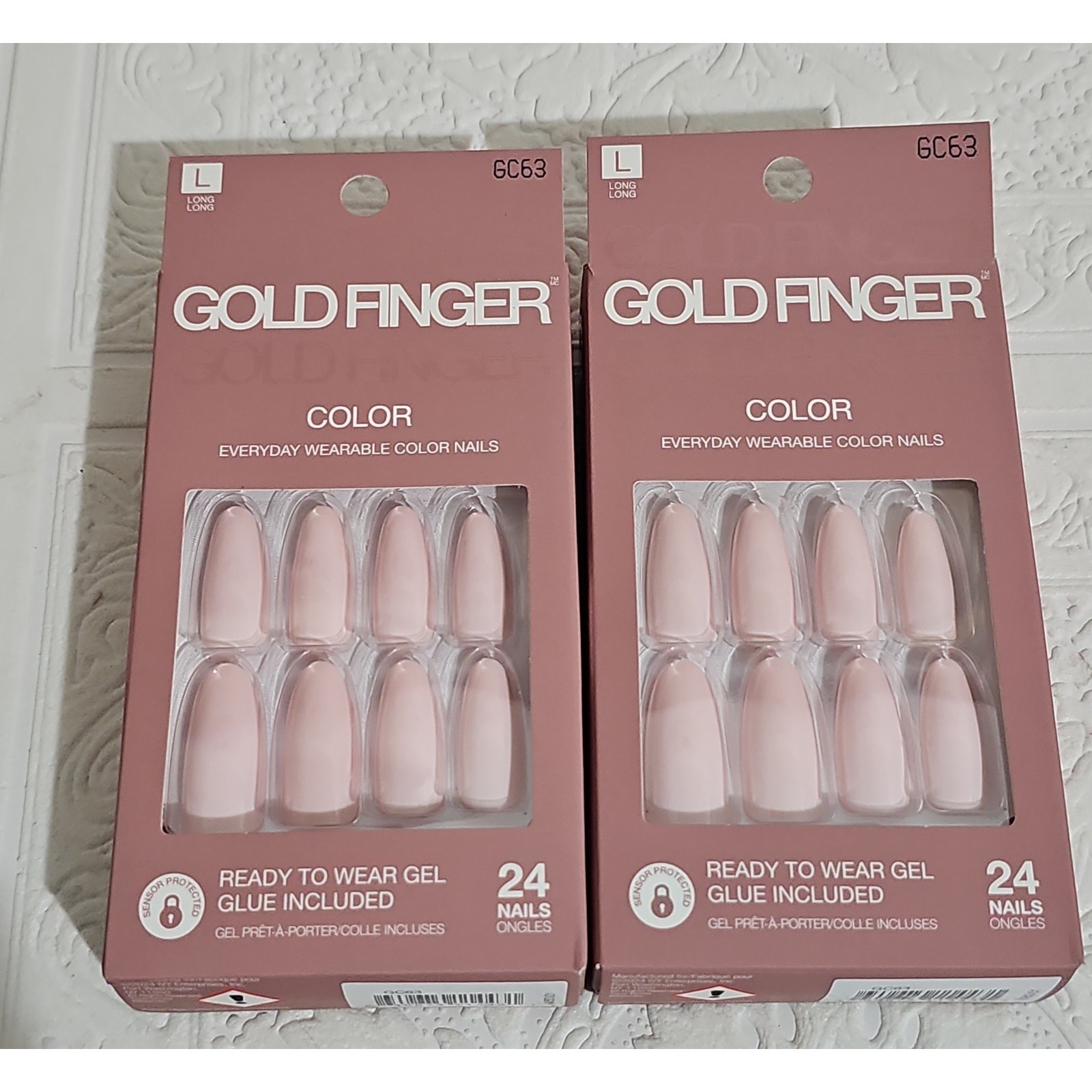 NEW Set of Two Packs GoldFinger Press On Nails 24 pcs Long Oval Chalet Pink
