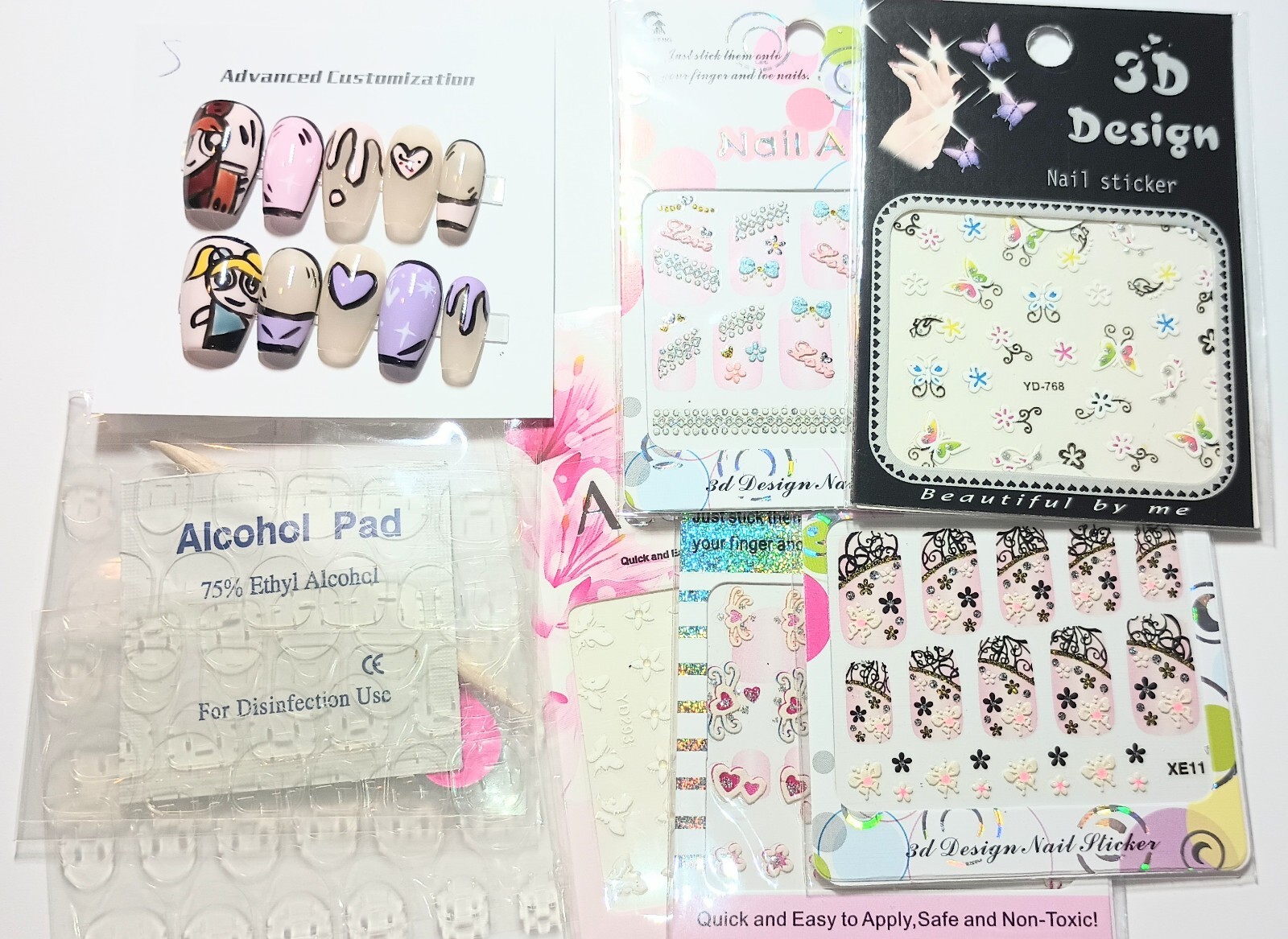 Handmade press on nails easy to put on & off reusable +5 pieces nail stickers.