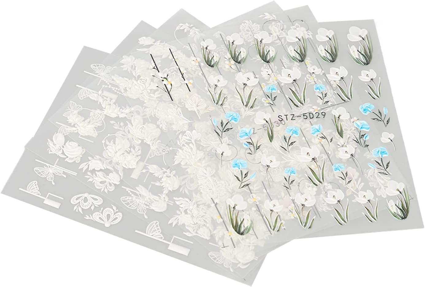 6Pcs Floral Nail Stickers Mixed Self Adhesive 3D Embossed Art Stickers Piece for