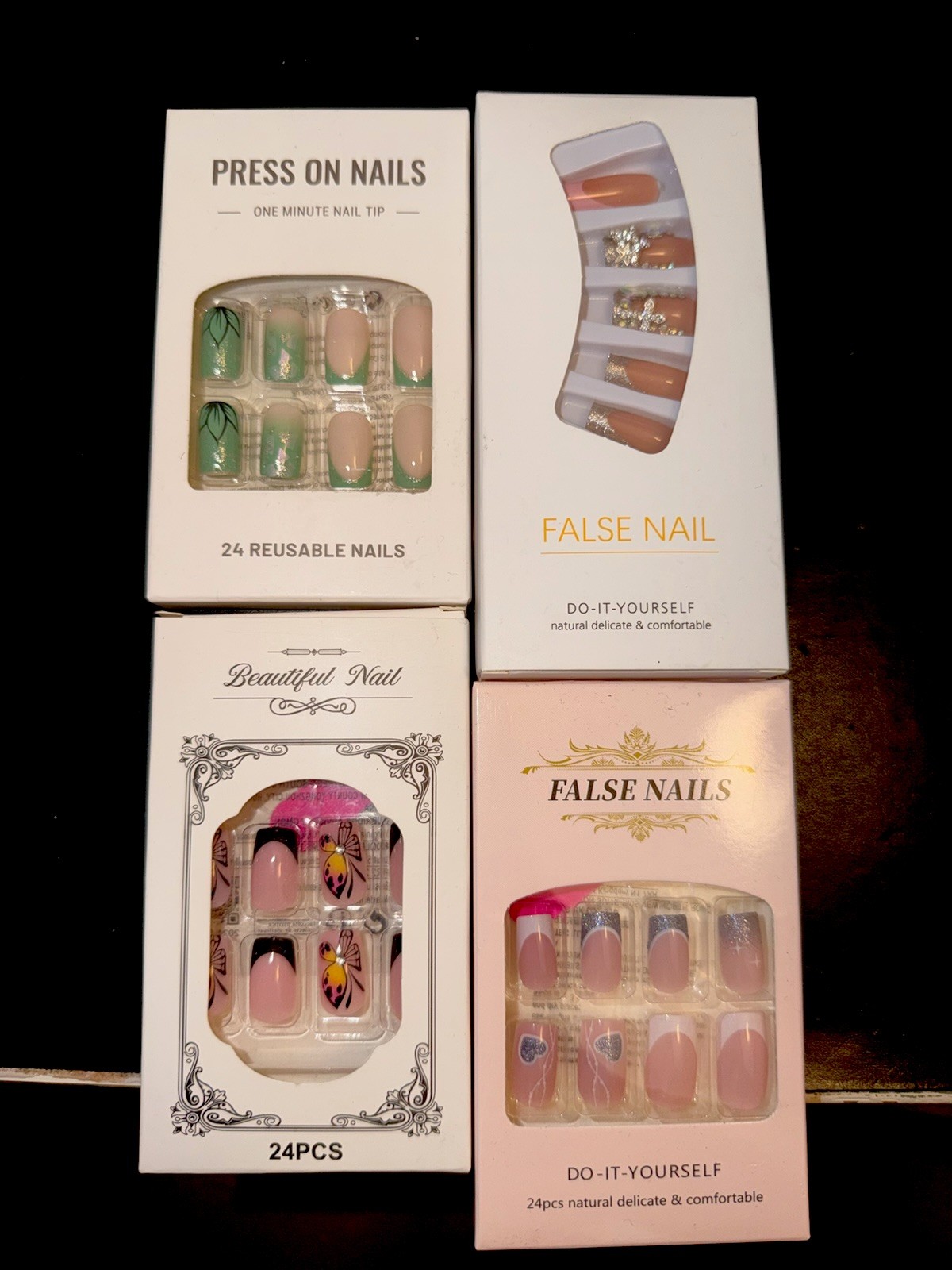 24PCS Press-On Nails Set Multicolor French Butterfly Pre-Designed Reusable