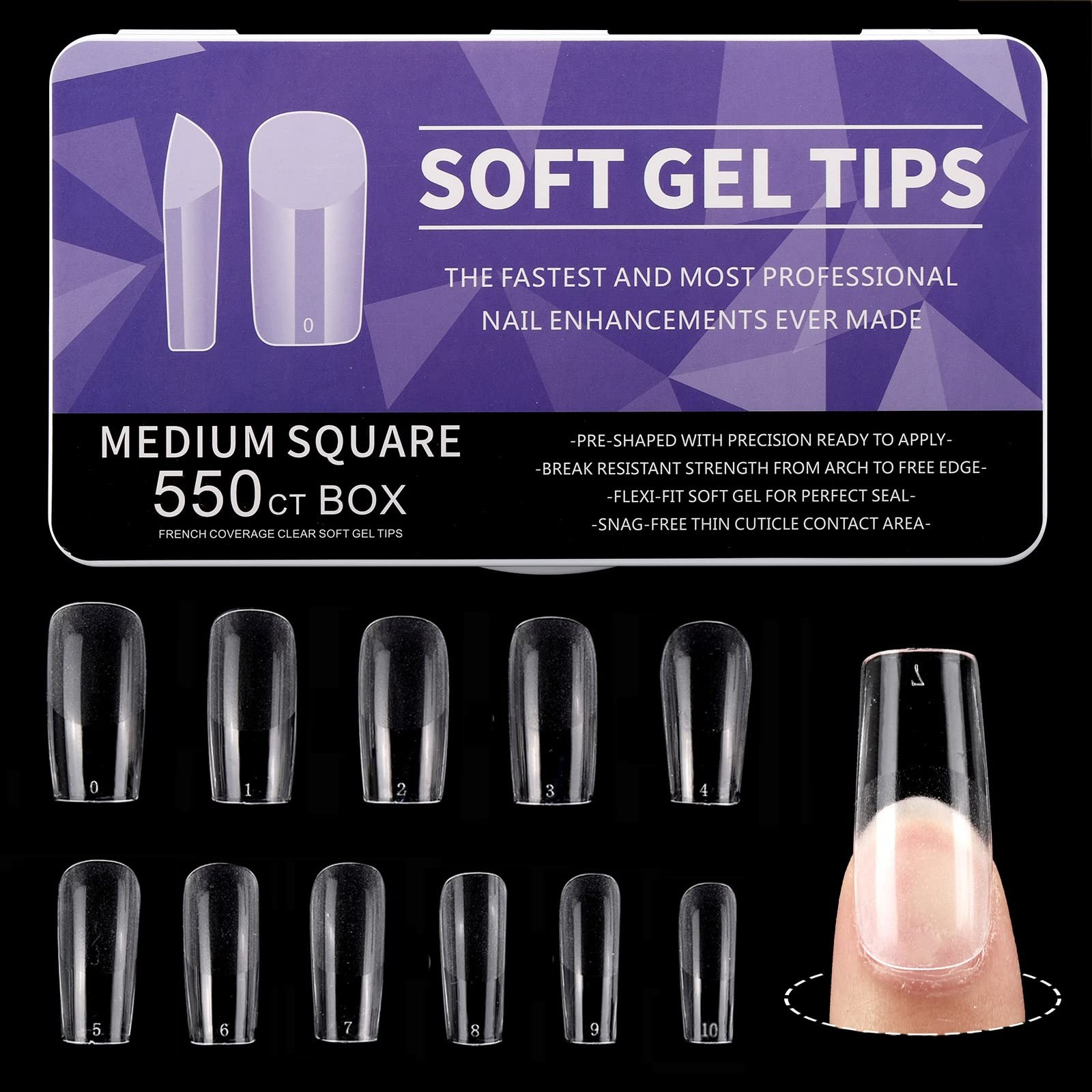 550 Pcs Medium Square Nail Tips Full Cover Clear Fake Nails for Nail Extensio…