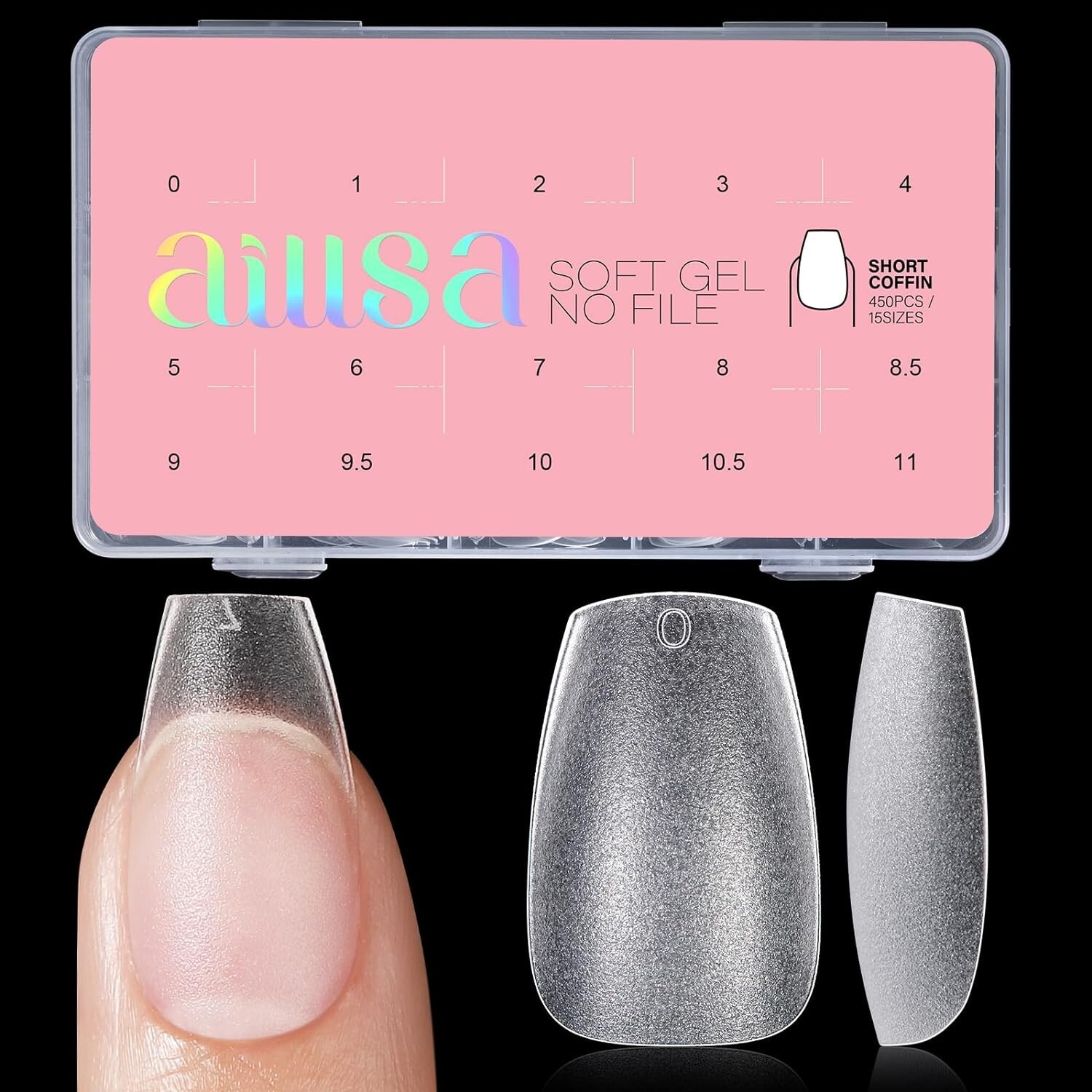 AILLSA Short Coffin Nail Tips 450PCS Soft Gel Matte Pre-Shaped NeW 15 sizes