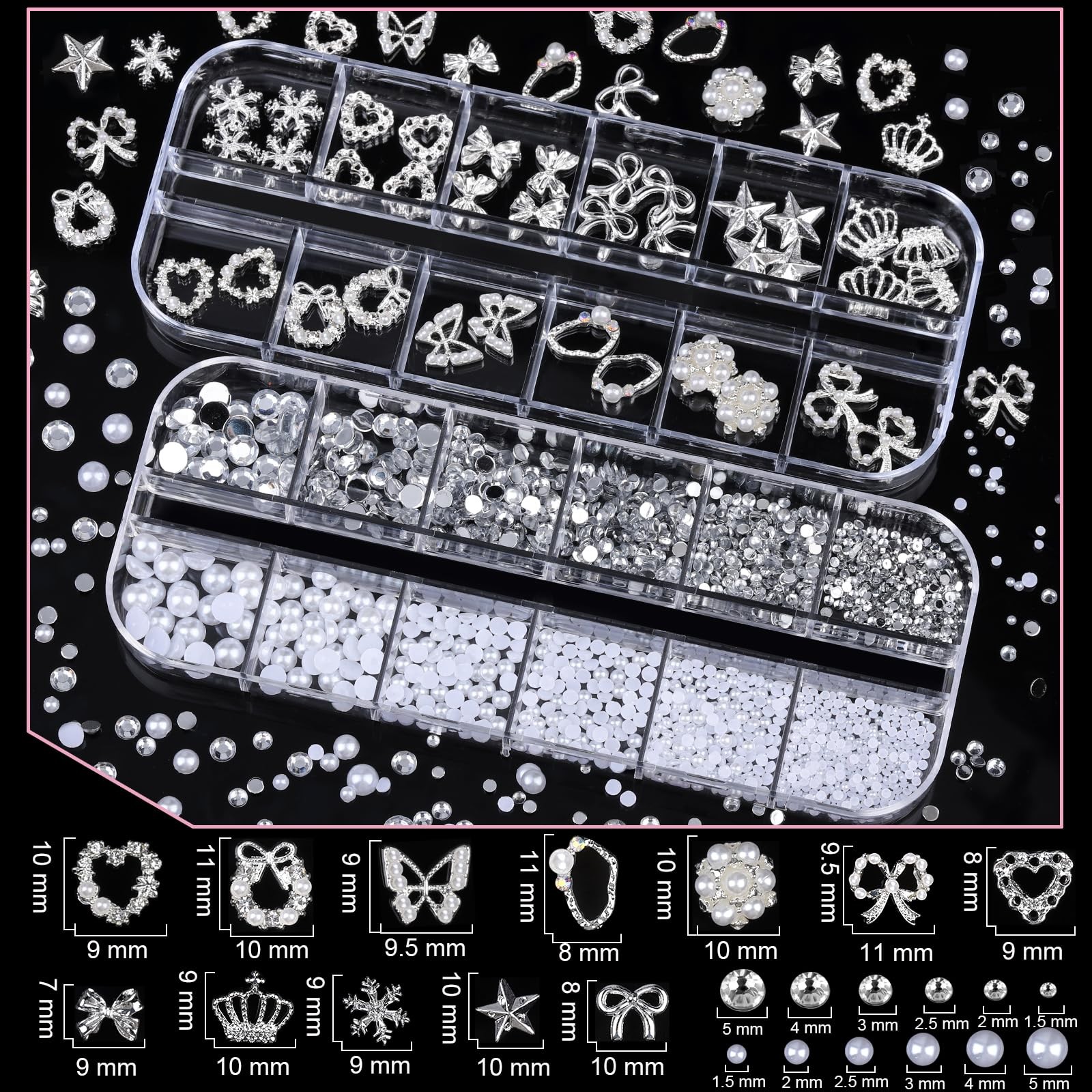 Teenitor 3D Nail Charms White Pearl