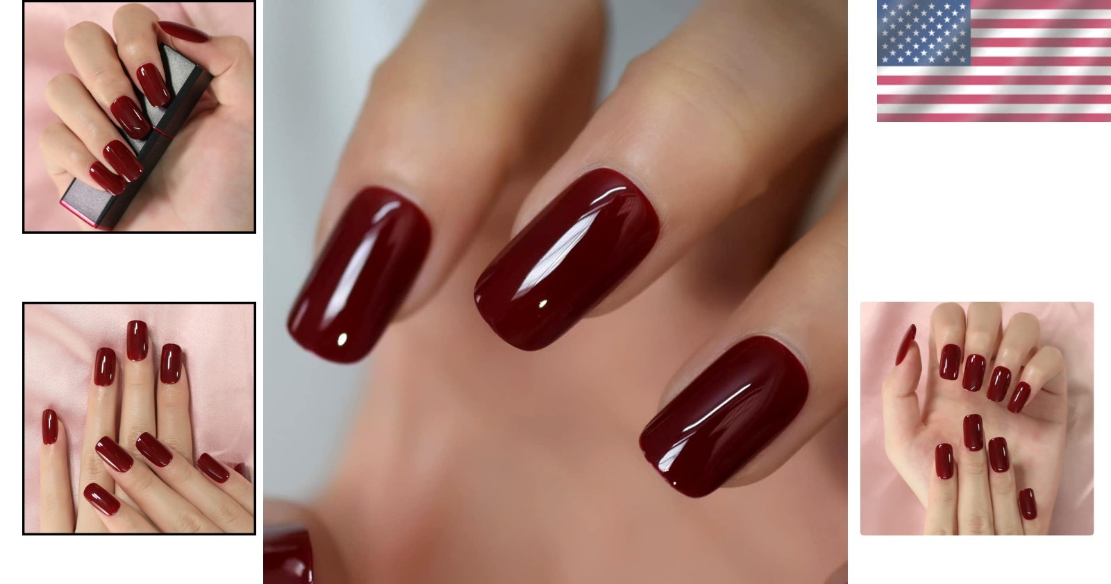 24-Piece Burgundy Square Press On Nails – Glossy Finish for Effortless Style