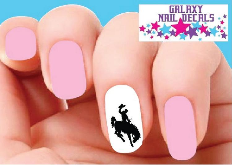 Waterslide Nail Decals – Set of 20 Cowboy on Bucking Bronco Horse Silhouette