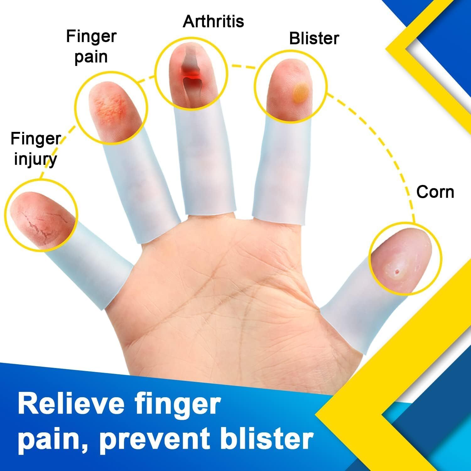 20 Pc Silicone Gel Finger Protectors for Pain Relief and Skin Protection Blue