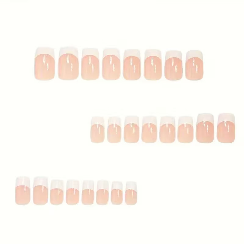 24pcs Square Medium Press-On Nails, Classic White French, Glossy Finish