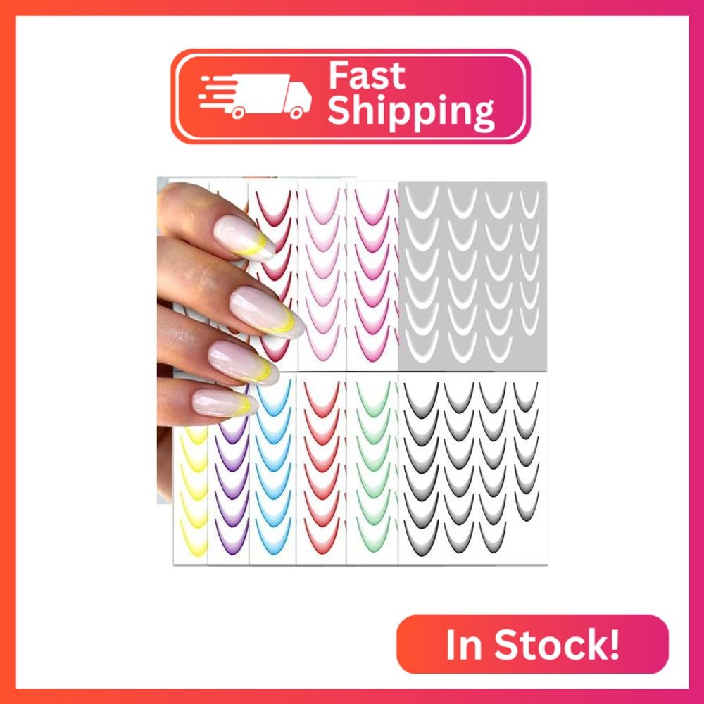 12 Sheets French Tip Nail Stickers for Nail Art Gradient Line Colorful Decals Se