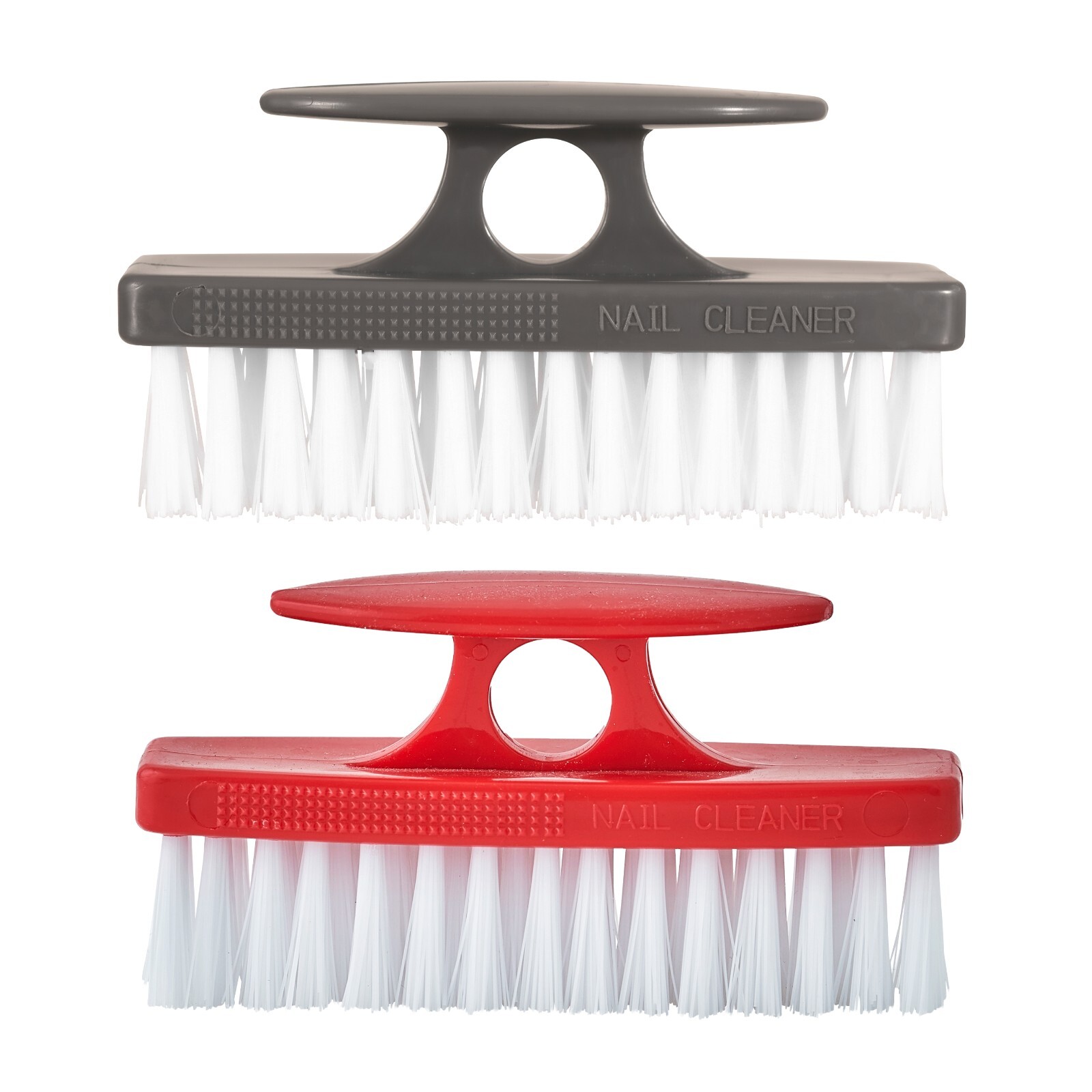 Superio 2 Pack Heavy Duty Nail Brush with Handle, Stiff Bristles – Grey and Red