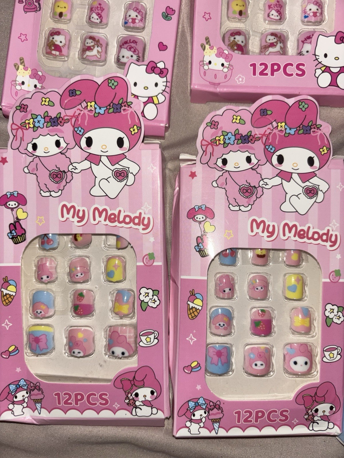 New Kids Press On Nails Hello Kitty, Cinnamon Roll, My Melody, Pochocco 2 Packs