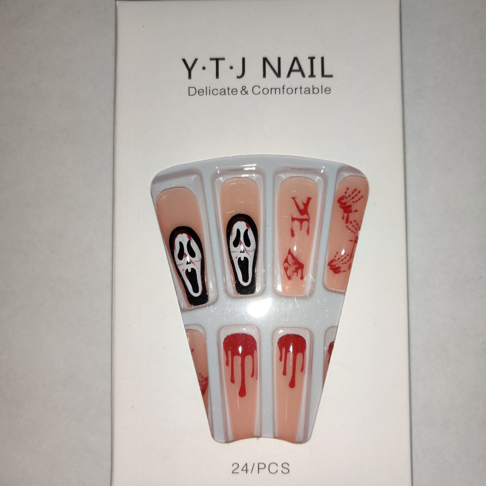 Ghost Face 4 Pair Set 24 Piece Press On Nails Halloween New In Box