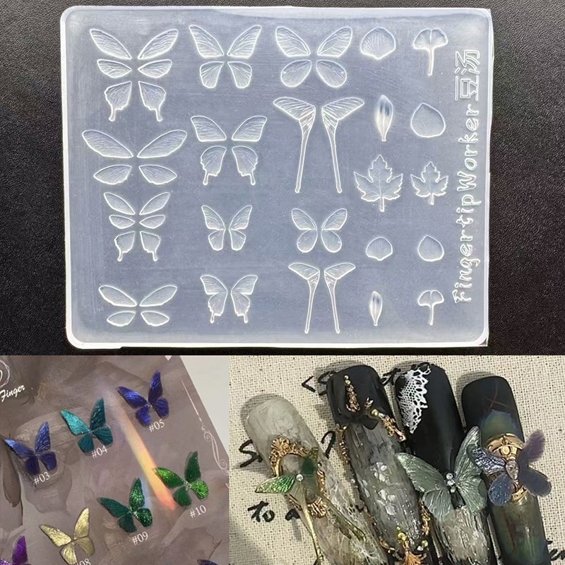 Detailed Butterfly Relief Silicone Nail Mold Reusable For Handcrafted 3D Nail