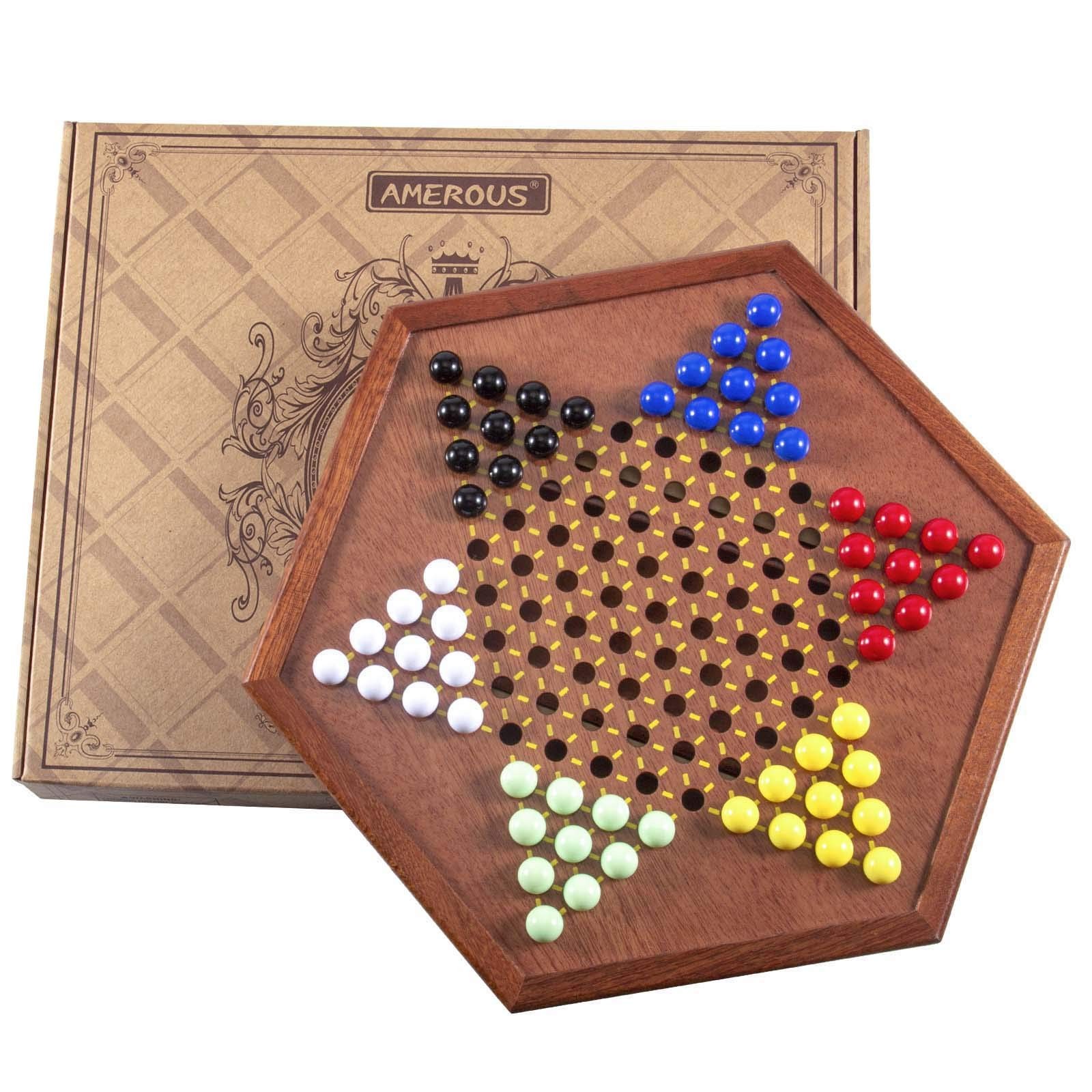 AMEROUS 12.5 inches Wooden Chinese Checkers x 10.86 x 1.49 inches, Blue