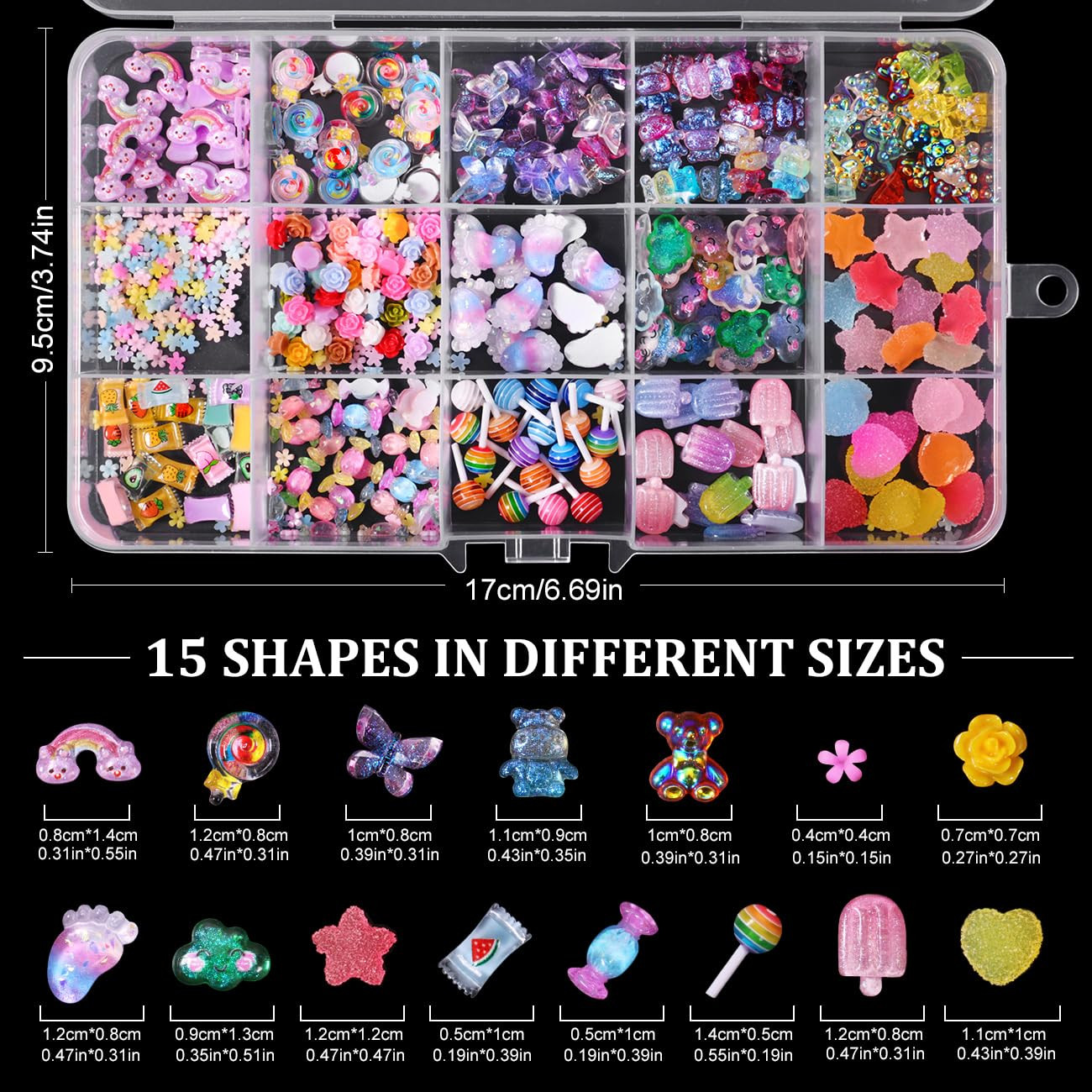 3D Mix Assorted Color Nail Charms Acrylic Multi Cute Nail Art Charms Hollow Cand