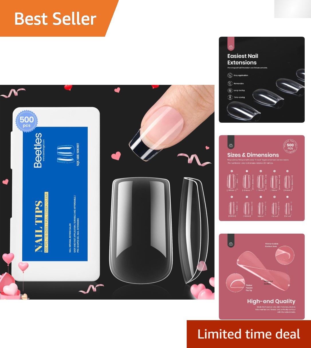 Beetles 500Pcs Short Square Gel Nail Tips – Glossy Finish for Lasting Beauty