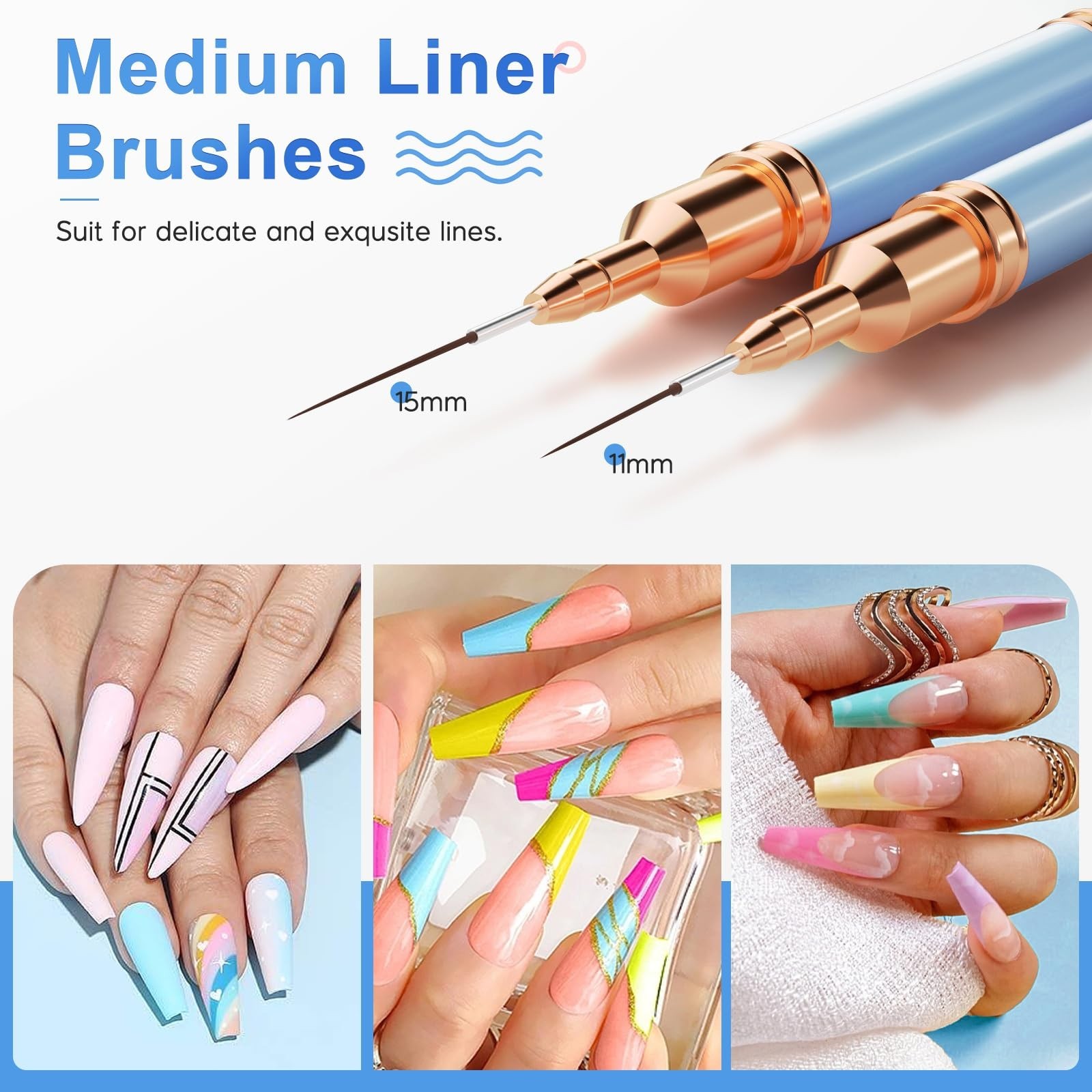 10PCS Double-Ended Nail Art Brushes Set – Fine Detail Liner Brushes for Nail Des