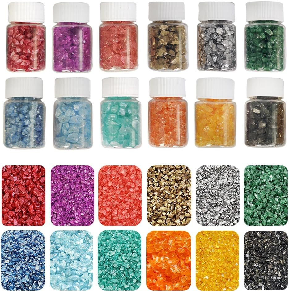 12 Box Colored Crushed Glass Sand for Resin Art,Crafts | Nail Arts,Small Broken