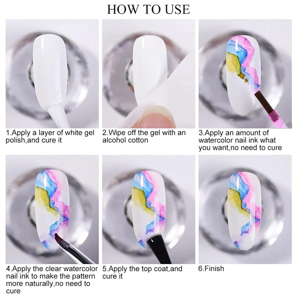 Blooming Nail Polish Watercolor Ink Marble Nail Art Blossom Effect Manicure for