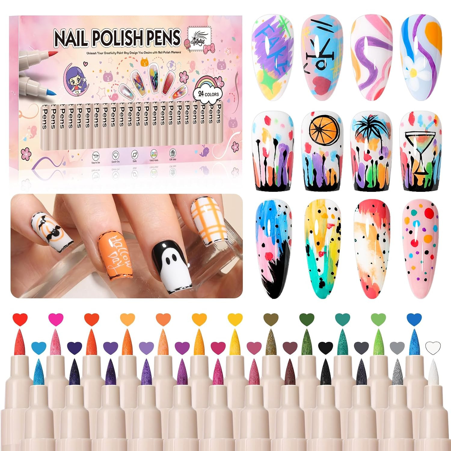 Nail Art Pens,24 Colors 0.7Mm 3D Nail Markerpens for Women | Quick-Dryings, Nail