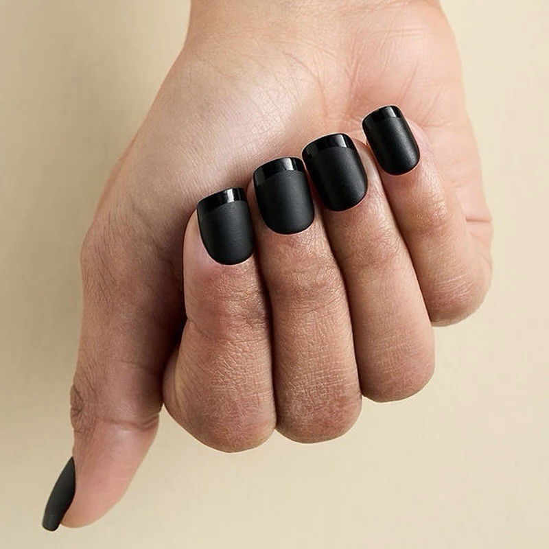 Kleo Kolor 30 Press-On Gel Nails~Capped Onyx Black Gloss/Matte~Short Square