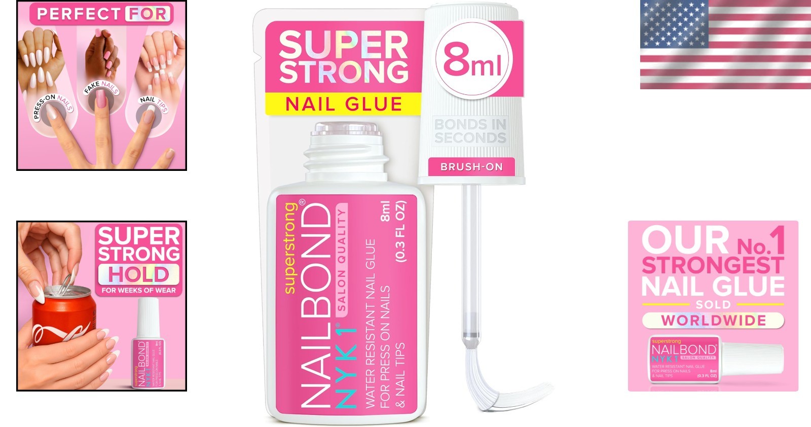 Long-Lasting Clear Nail Glue for Acrylics & Press Ons – Fast Drying 8ml Bottle