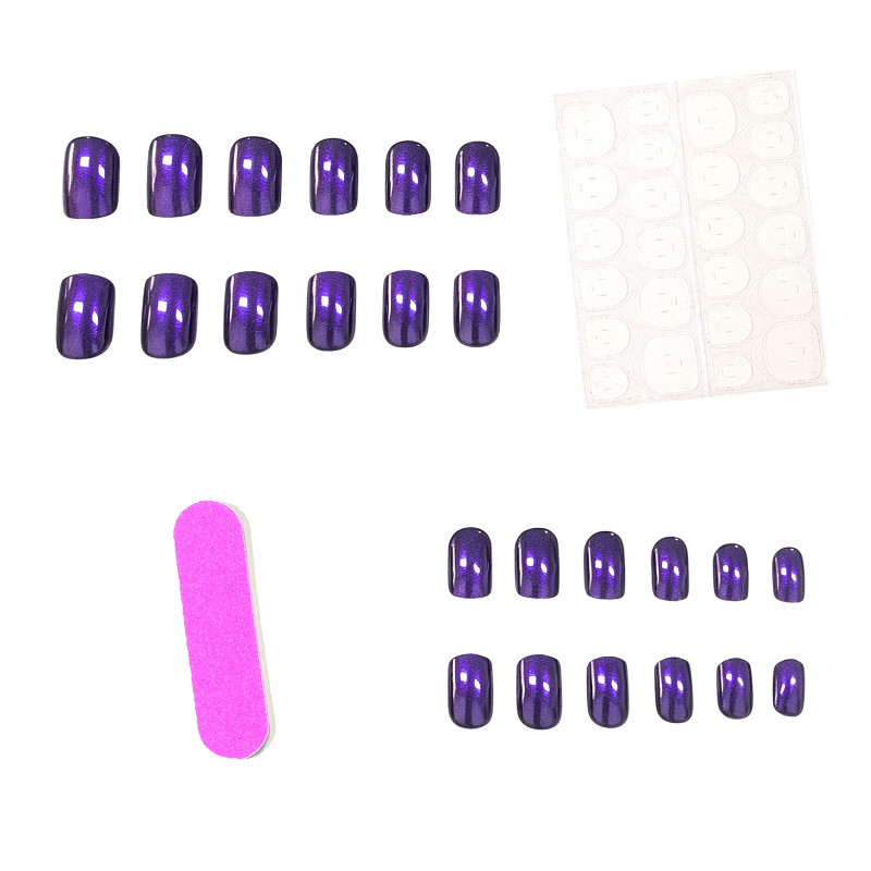48 Pcs Dark Purple Short Square Press on Nails, Elegant Warm Nude Fake Nails