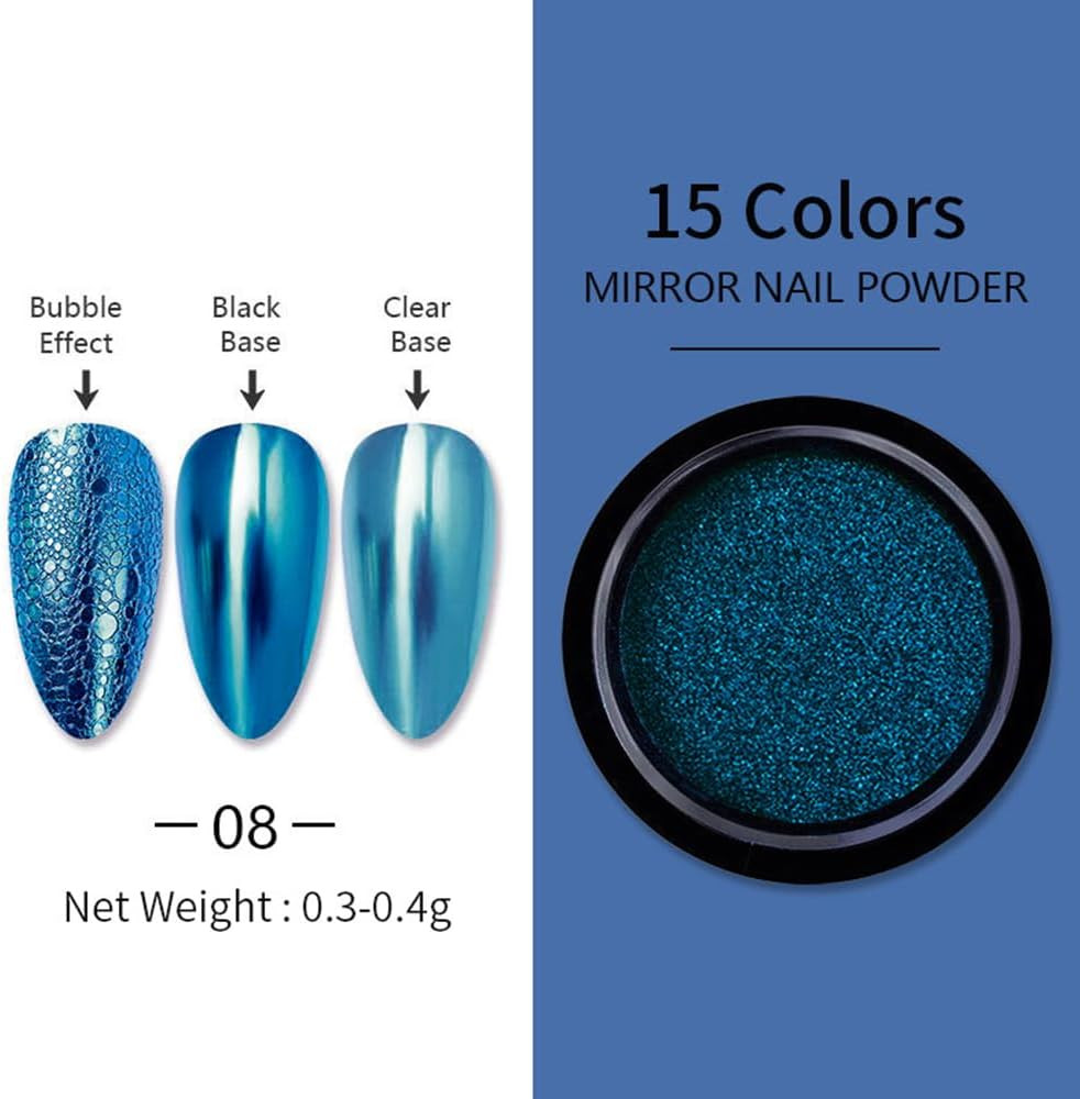 Blue Chrome Nail Powder Mirror Effect Metallic Dust Holographic Glitter Glazed M