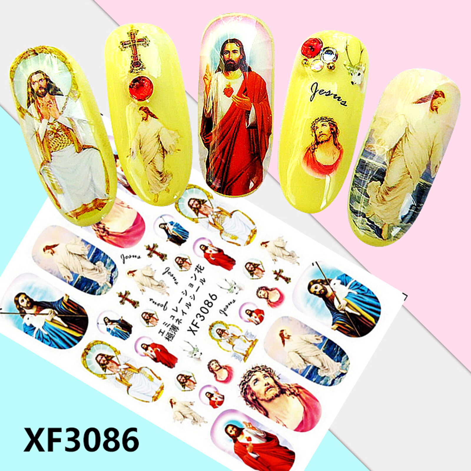 Nail Art 3D Decal Stickers Jesus cross full nail cover XF3086