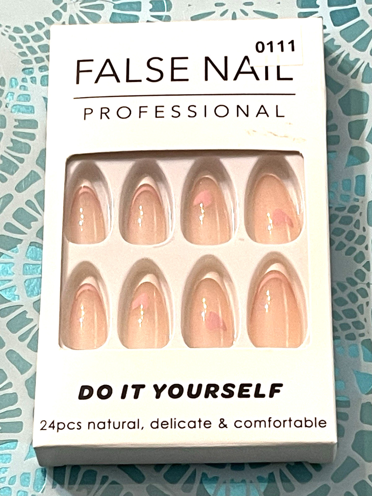 False Nail Professional NUDE with DOUBLE FRENCH PINK HEARTS DETAIL Press On Mani