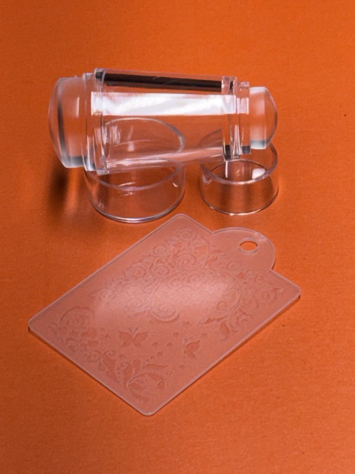 Clear Transparent Nail Stamping Stamper w/ Lid, Detachable Floral Scraper
