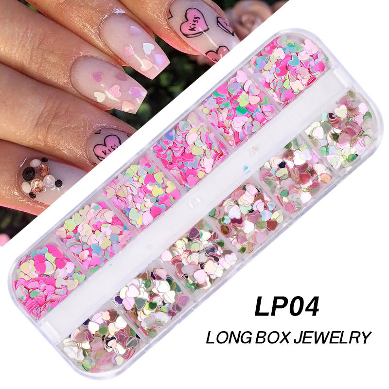 Nail Glitter Sequins Laser 3D Love Heart Star Flakes Nail Art 3D Decoration DIY