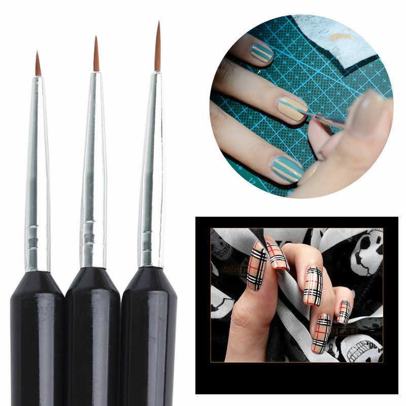 3PCS Nail Art Pen Dotting Painting Drawing UV Gel Liner Polish Brush Tool Set US