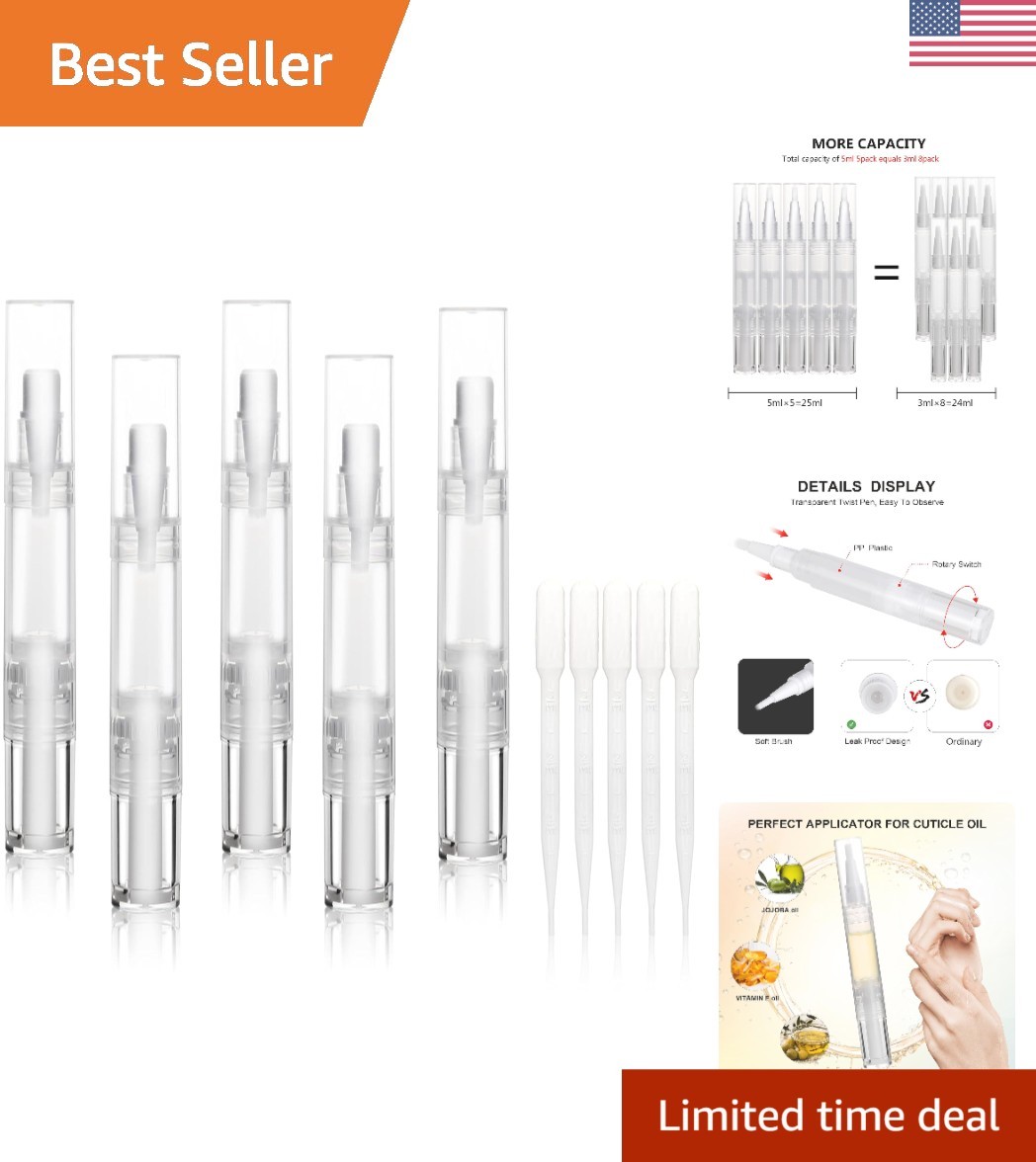 5-Count Leak-Proof Cosmetic Applicators for Oil, Serums & Nail Treatments