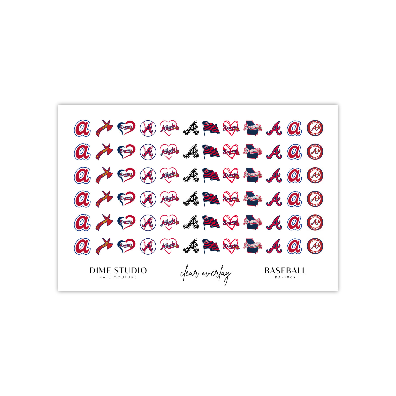 Atlanta Baseball Nail Decals Water Transfer Clear Overlay Nail Tattoo