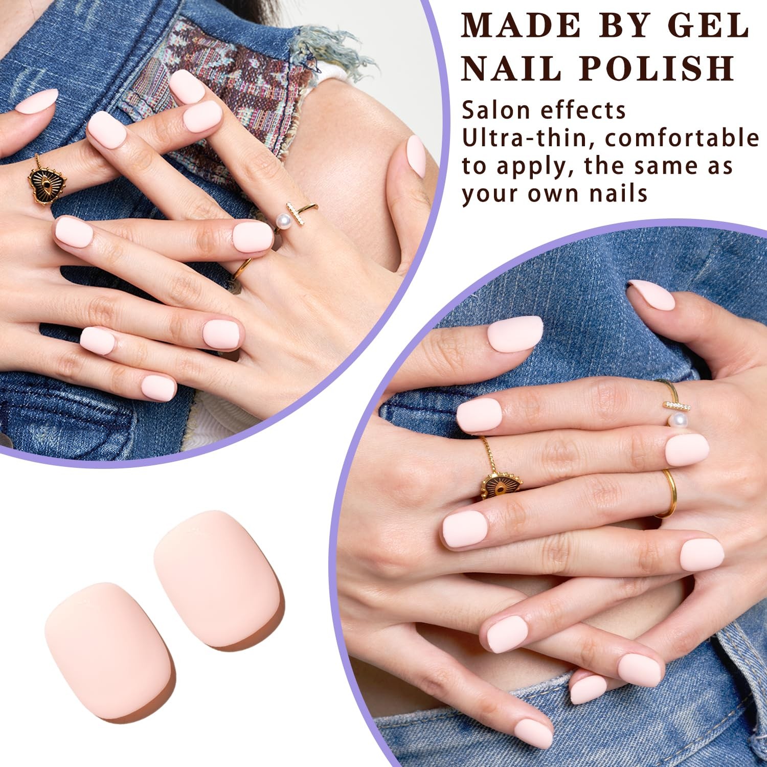 Gel Press on Nails Short,Pink Matte Medium Squoval Fake Nails Non-breakable a…