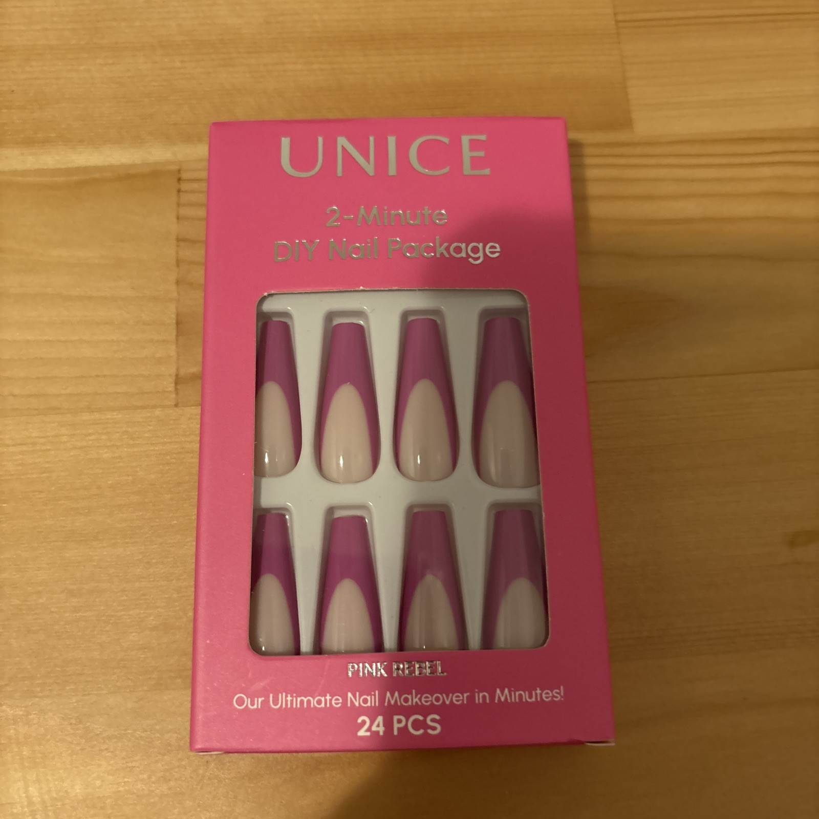 Unice Nails Kit 24-Count Pink Long Nails in Box