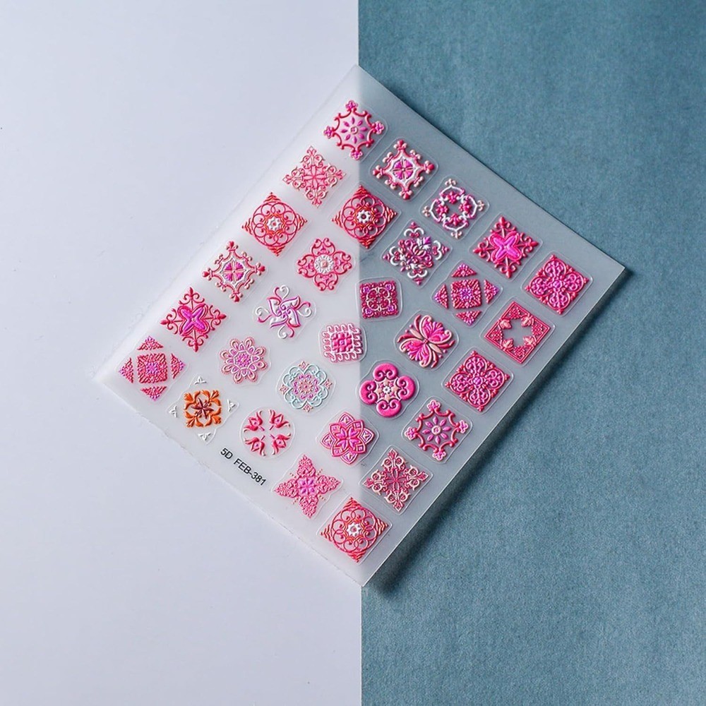 5D Embossed Bohemia Style Self-Adhesive Nail Art Stickers 15 Sheets Exquisite
