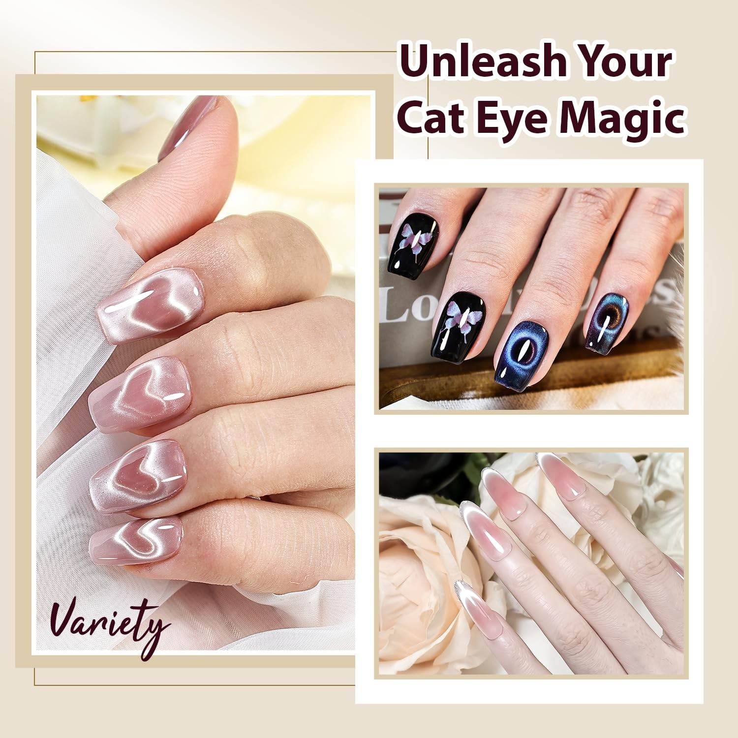 Heart & French Cat Eye Magnet Set: Create Defined Nail Art Effects Easily