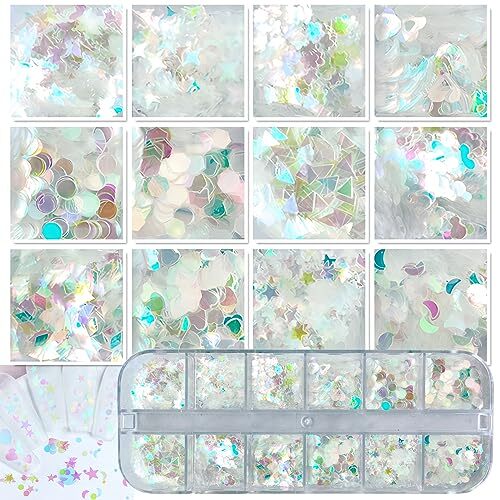 4 Boxes Nail Glitter Holographic Maple Chunky Glitter Flakes Mixed Shaped